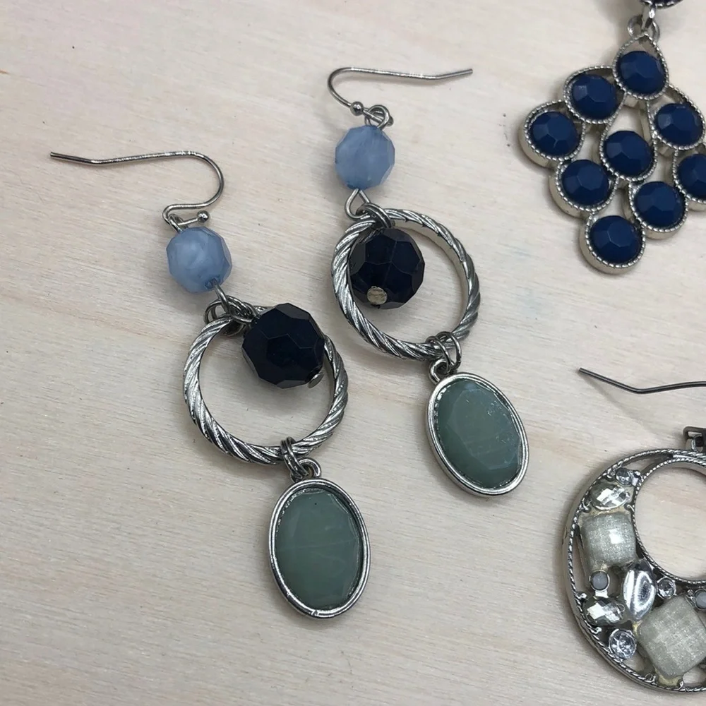 Bundle lot 4 bejeweled dangle drop dressy dress up statement style earrings.